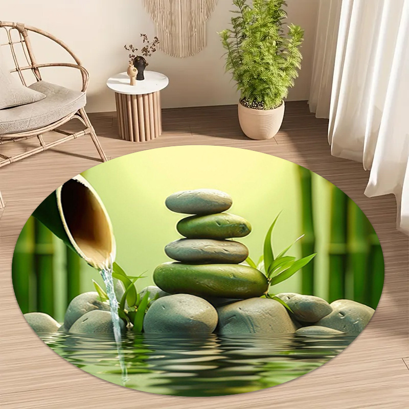 Spa Wellness Hotel - Zen Bambus-Stein-Wasserfluss Runder Teppich Meditation Yoga